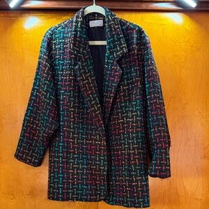 Women’s Vintage 1980’s Rainbow Tweed Blazer/Coat; guessing L/XL